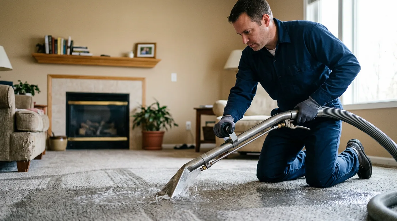 Water damage restoration technician working near Hillsboro, KS